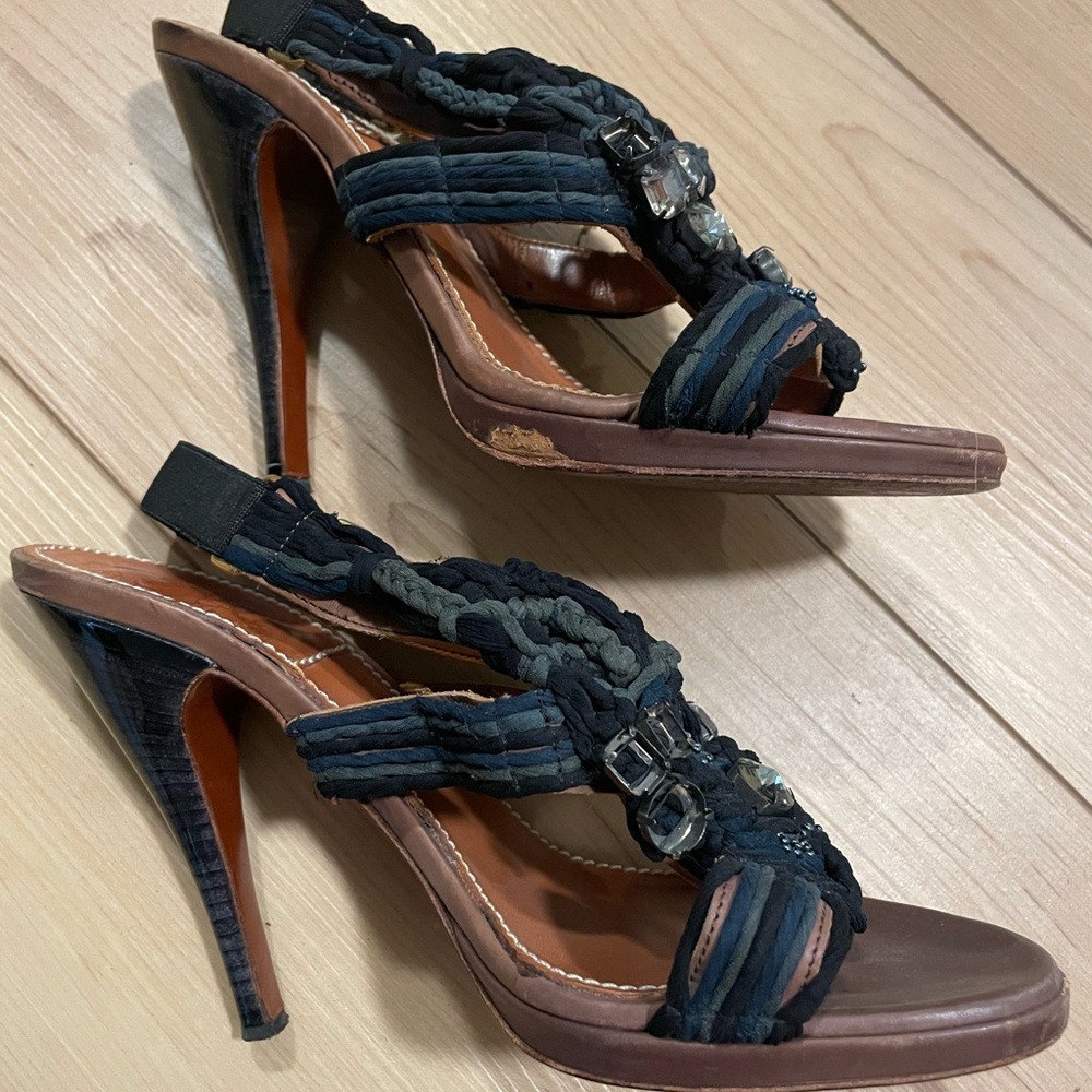 Lanvin Navy Crystal embellished platform heels 39.5 shoes
